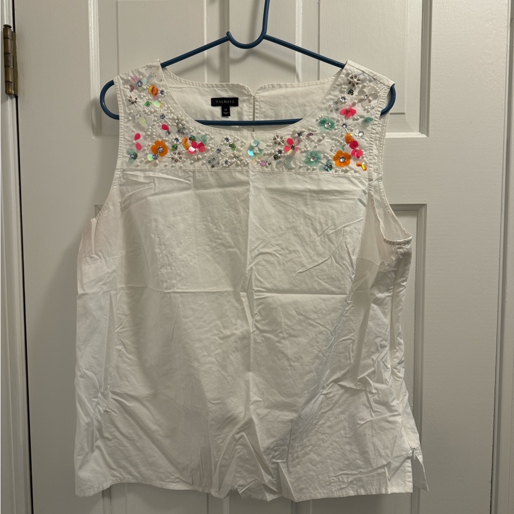 Talbots embellished neck sleeveless top